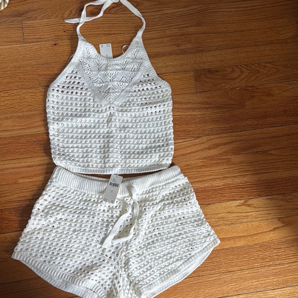 Anthropologie Cream Swim Coverup with Waffle Texture